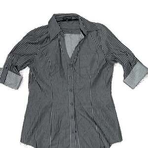 Express Black & White Striped Long Sleeve Button Up Shirt